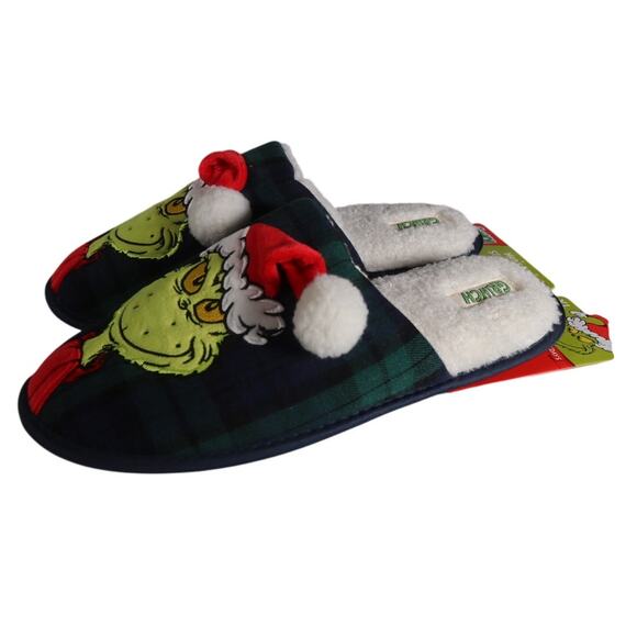Grinch Men's XL 13 / 14 Sherpa Plaid Christmas Slippers - Picture 5 of 7